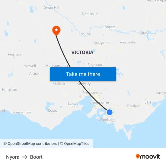Nyora to Boort map