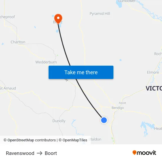 Ravenswood to Boort map
