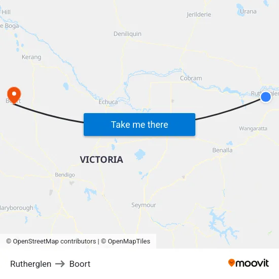 Rutherglen to Boort map