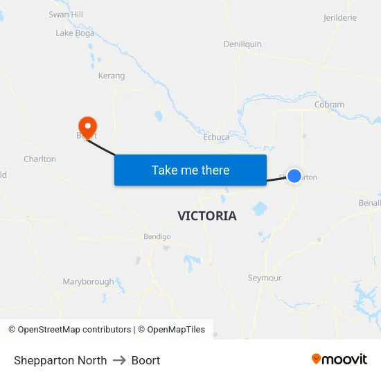 Shepparton North to Boort map
