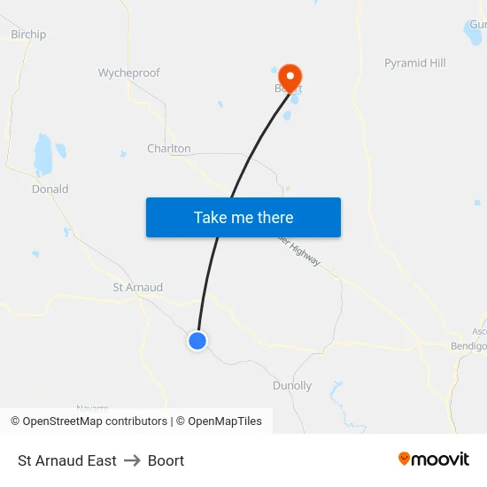 St Arnaud East to Boort map