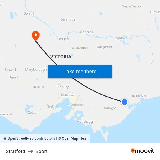 Stratford to Boort map