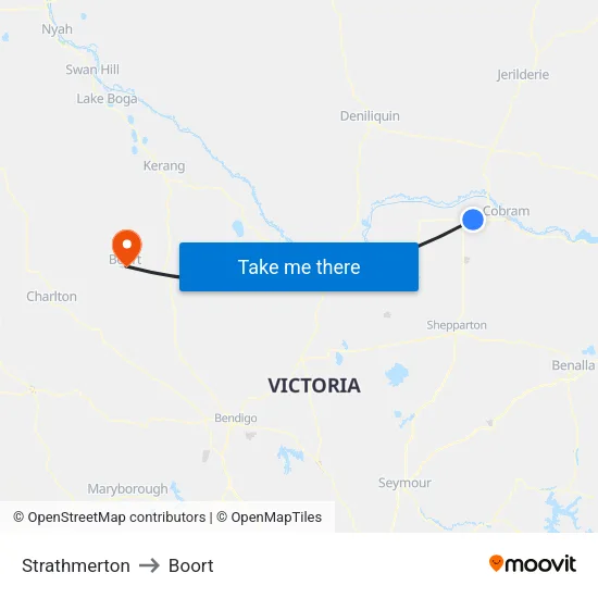 Strathmerton to Boort map