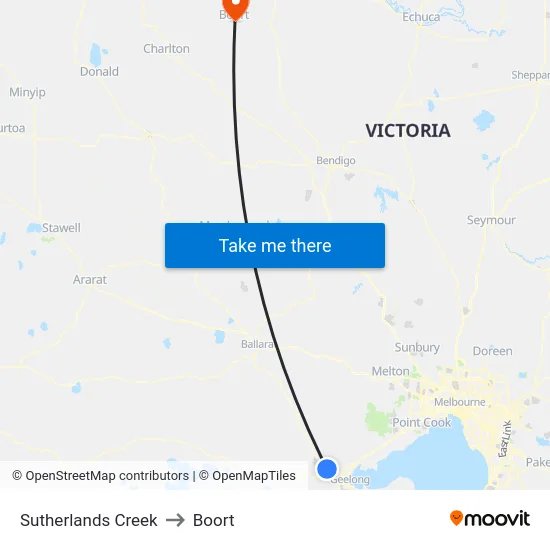 Sutherlands Creek to Boort map