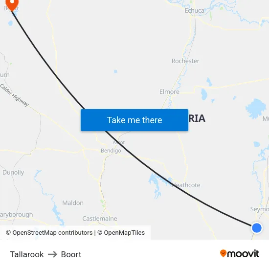 Tallarook to Boort map