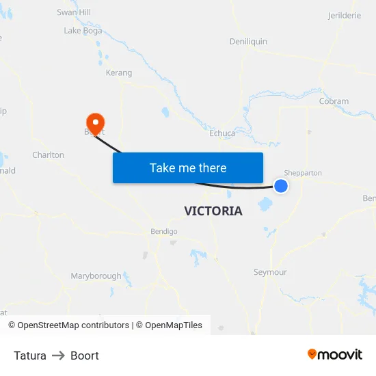 Tatura to Boort map