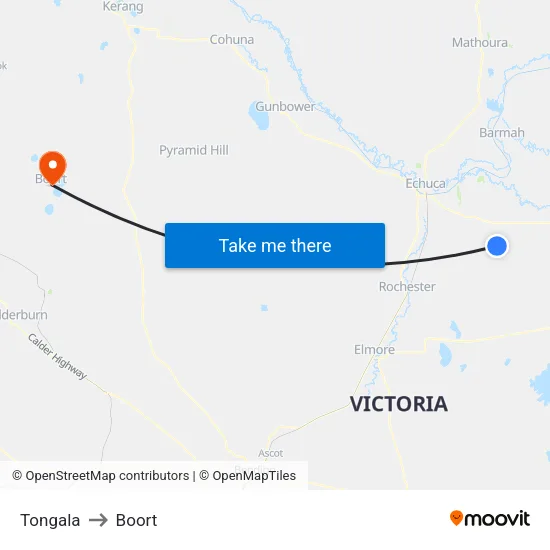 Tongala to Boort map