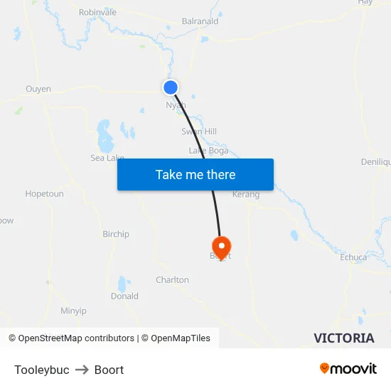 Tooleybuc to Boort map