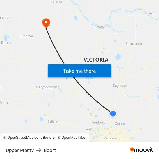 Upper Plenty to Boort map