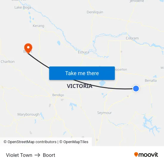 Violet Town to Boort map