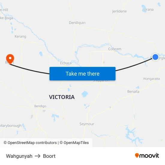 Wahgunyah to Boort map