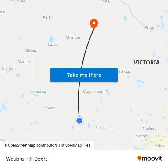 Waubra to Boort map
