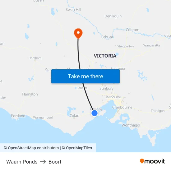 Waurn Ponds to Boort map