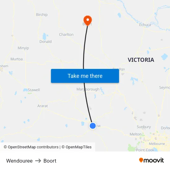 Wendouree to Boort map