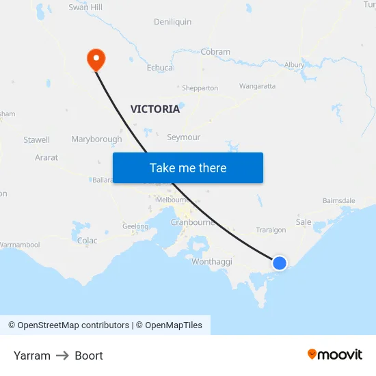 Yarram to Boort map