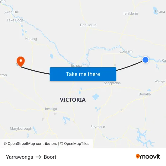 Yarrawonga to Boort map