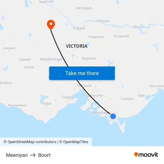 Meeniyan to Boort map