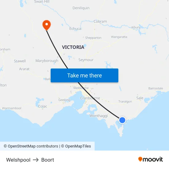 Welshpool to Boort map