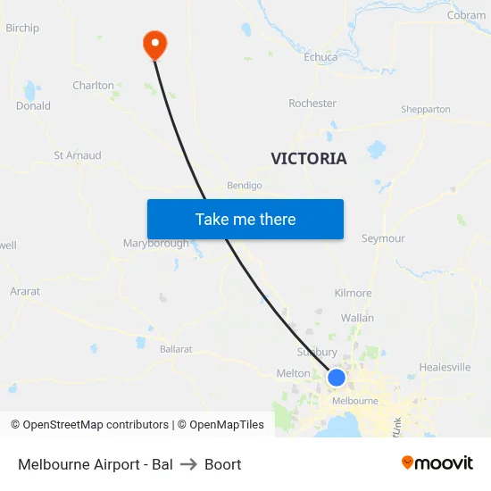 Melbourne Airport - Bal to Boort map