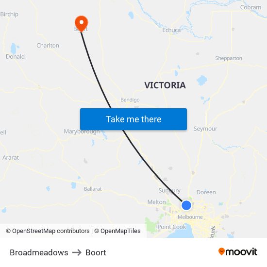 Broadmeadows to Boort map
