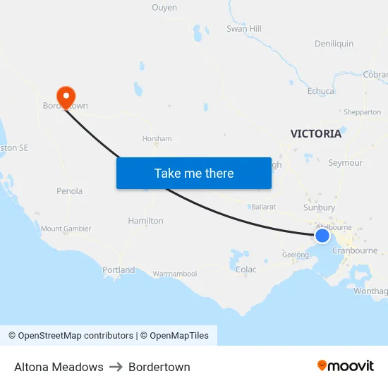 Altona Meadows to Bordertown map
