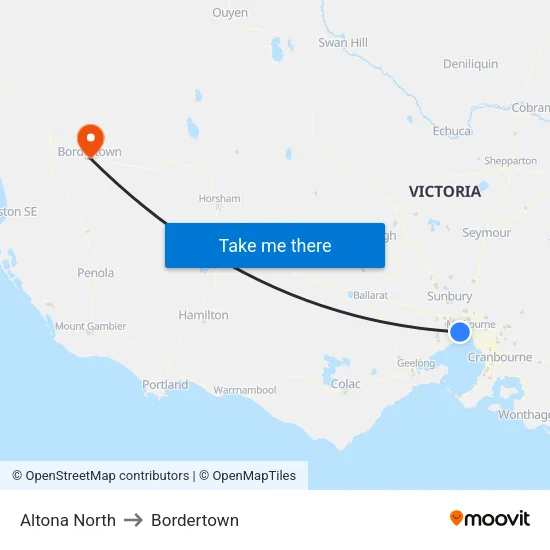 Altona North to Bordertown map