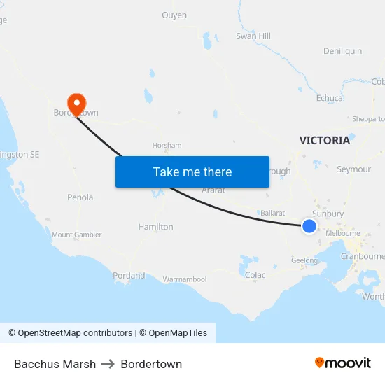 Bacchus Marsh to Bordertown map
