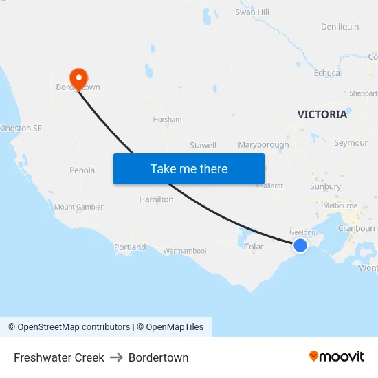 Freshwater Creek to Bordertown map