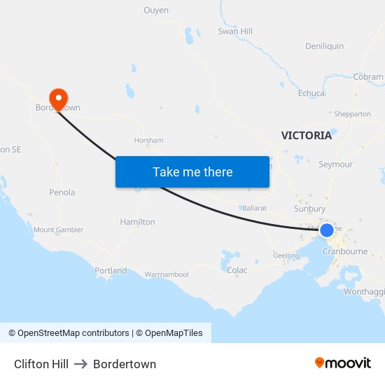 Clifton Hill to Bordertown map