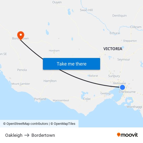 Oakleigh to Bordertown map