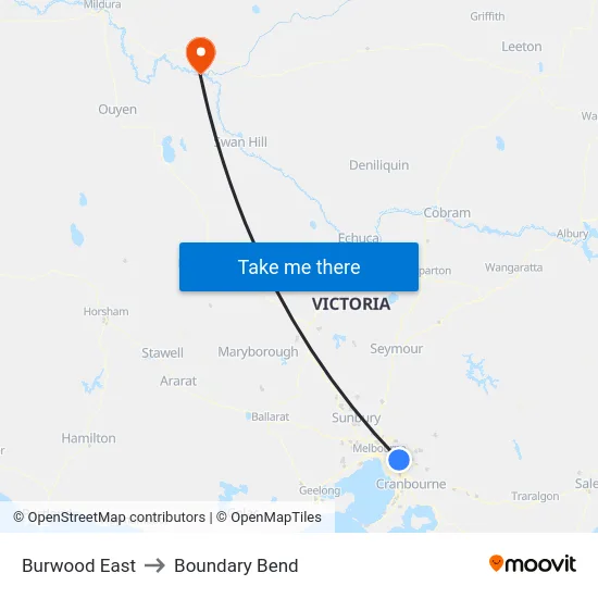 Burwood East to Boundary Bend map