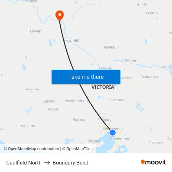 Caulfield North to Boundary Bend map