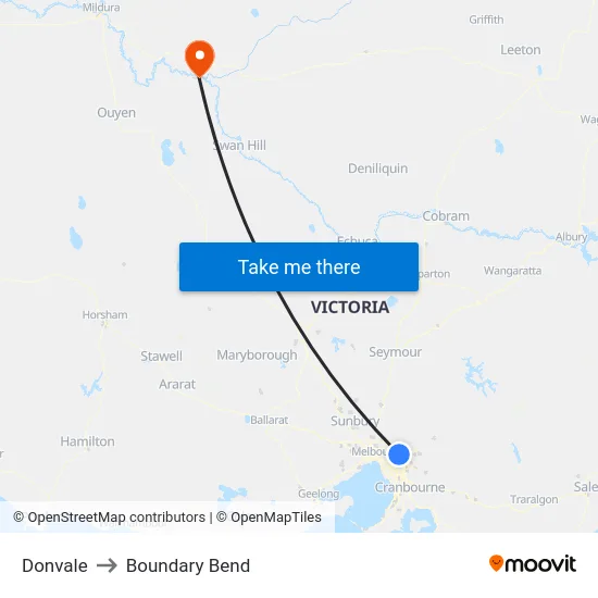 Donvale to Boundary Bend map