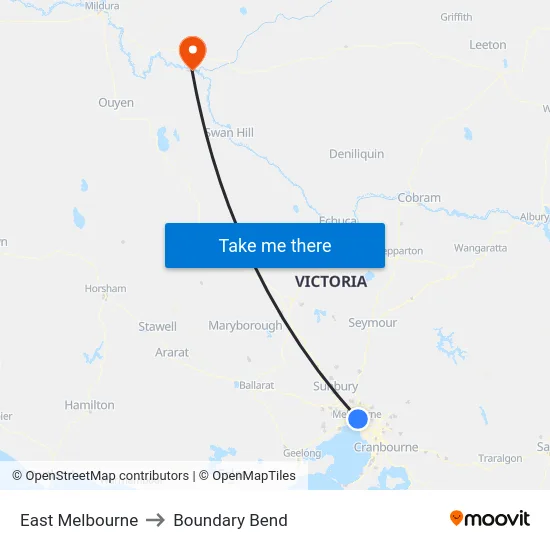 East Melbourne to Boundary Bend map