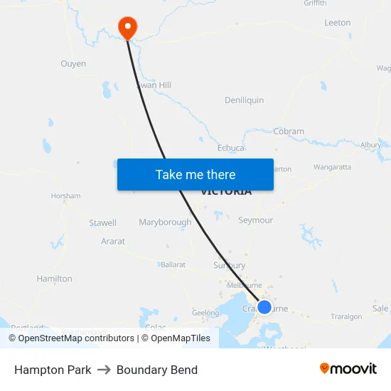 Hampton Park to Boundary Bend map