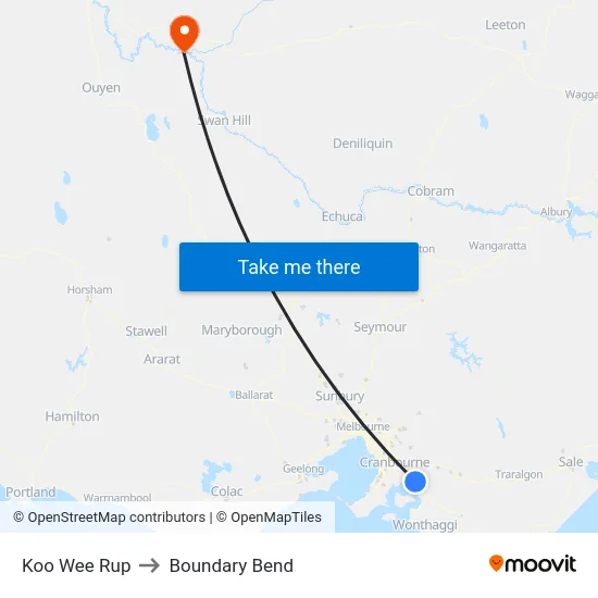 Koo Wee Rup to Boundary Bend map