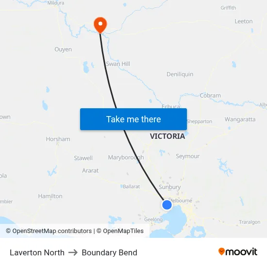 Laverton North to Boundary Bend map