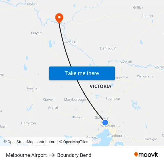 Melbourne Airport to Boundary Bend map