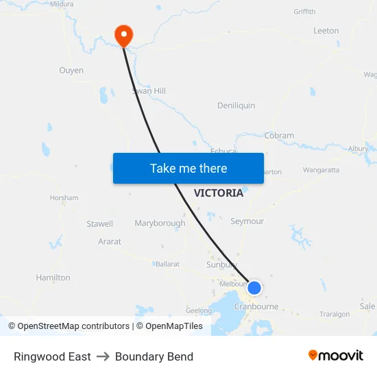 Ringwood East to Boundary Bend map