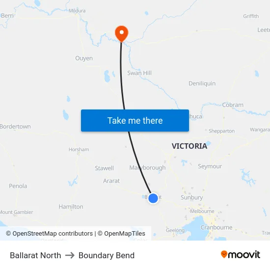 Ballarat North to Boundary Bend map