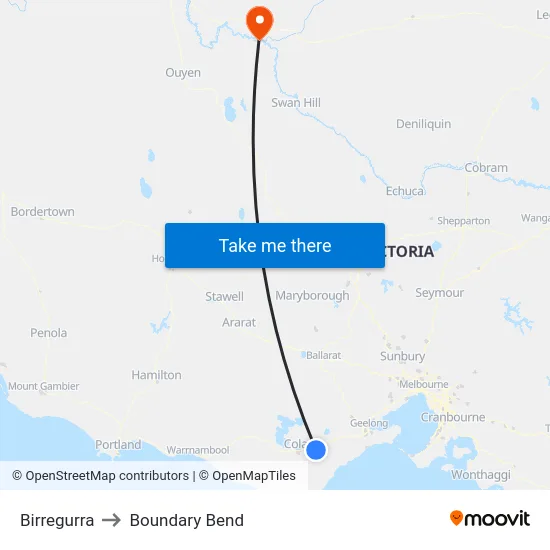 Birregurra to Boundary Bend map