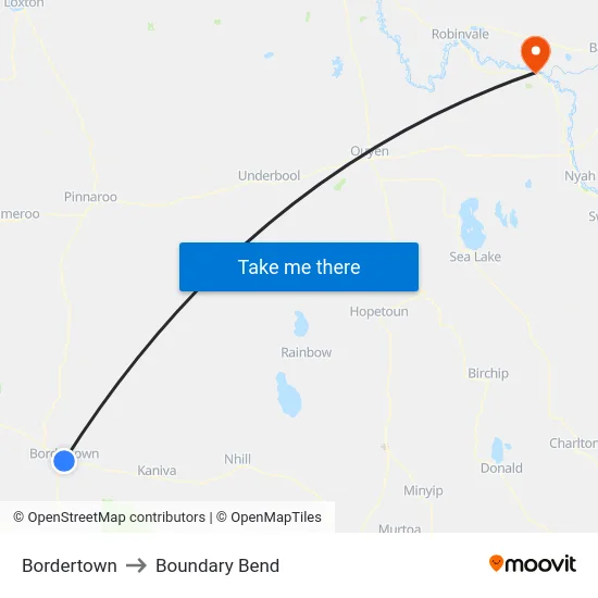 Bordertown to Boundary Bend map
