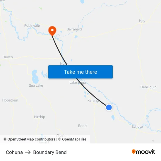 Cohuna to Boundary Bend map