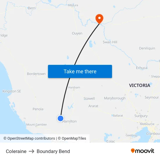 Coleraine to Boundary Bend map