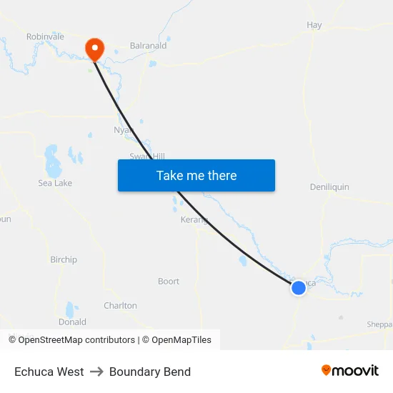 Echuca West to Boundary Bend map