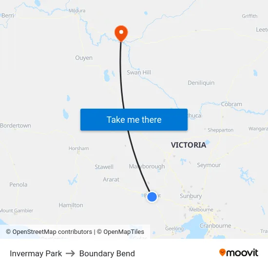 Invermay Park to Boundary Bend map