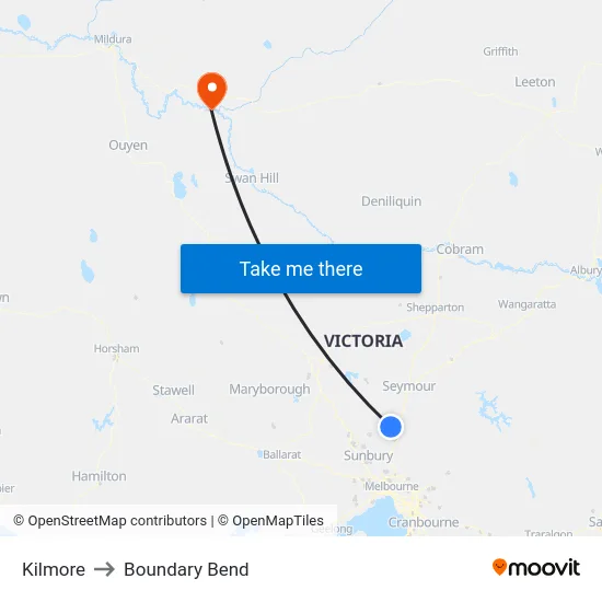 Kilmore to Boundary Bend map