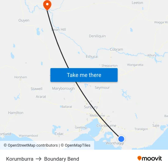 Korumburra to Boundary Bend map