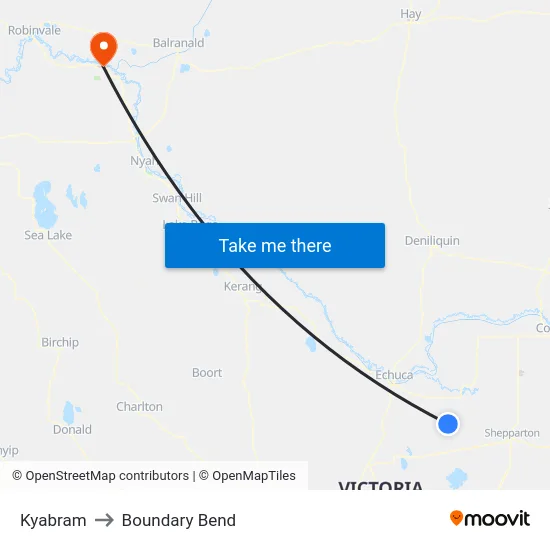 Kyabram to Boundary Bend map