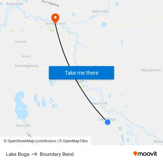 Lake Boga to Boundary Bend map